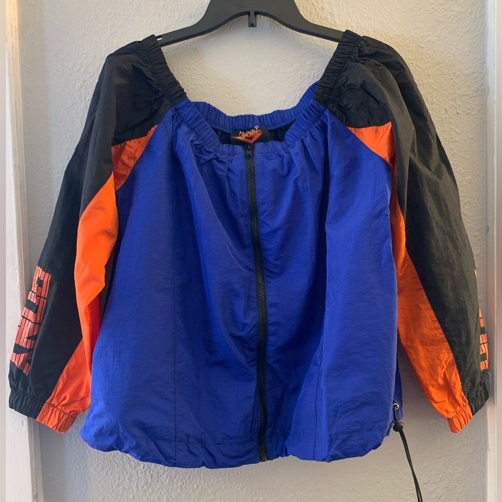 NWOT Forever 21 x Pony brand off the shoulder, track jacket, size L